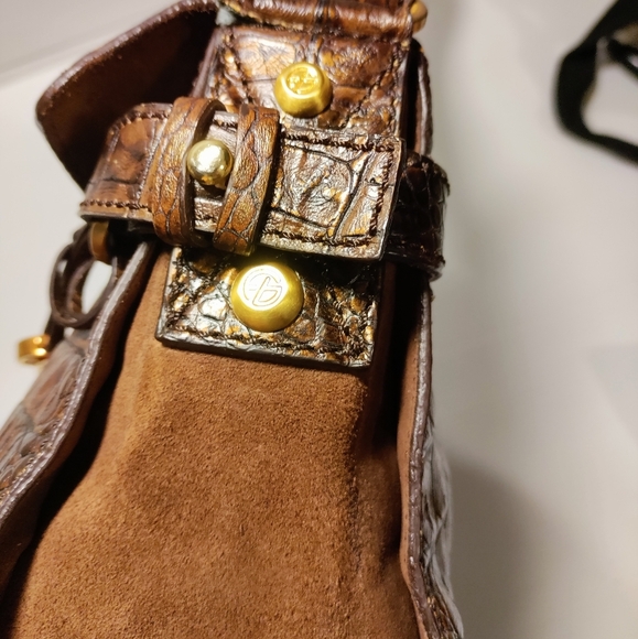 Gorgeous croc embossed leather suede shoulder bag brown - Picture 6 of 16